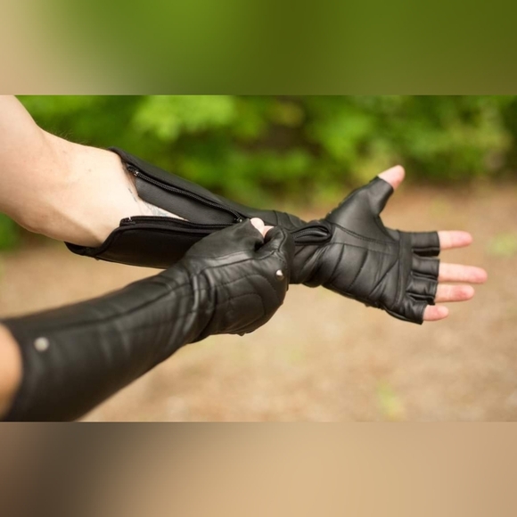 Verillas Leather Razorpine Gauntlets Fingerless Gloves XXL - Picture 2 of 6